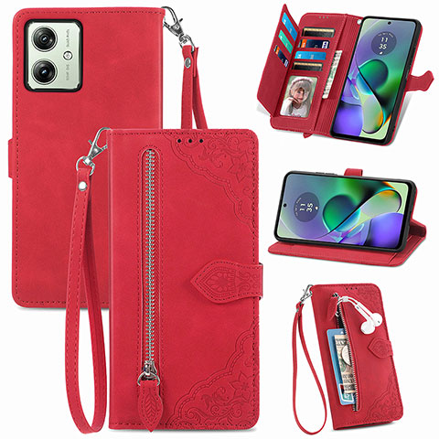 Handytasche Stand Schutzhülle Flip Leder Hülle S14D für Motorola Moto G54 5G Rot