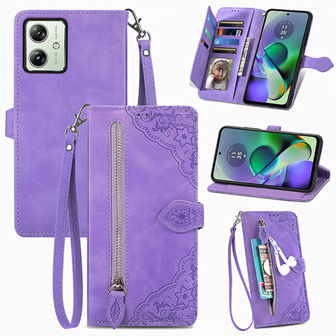 Handytasche Stand Schutzhülle Flip Leder Hülle S14D für Motorola Moto G54 5G Violett