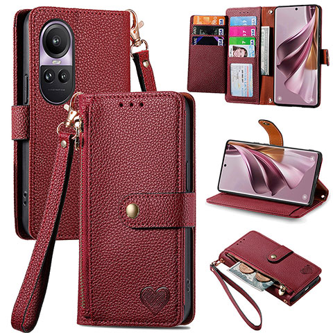 Handytasche Stand Schutzhülle Flip Leder Hülle S15D für Oppo Reno10 Pro 5G Rot