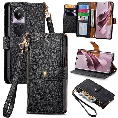 Handytasche Stand Schutzhülle Flip Leder Hülle S15D für Oppo Reno10 Pro 5G Schwarz