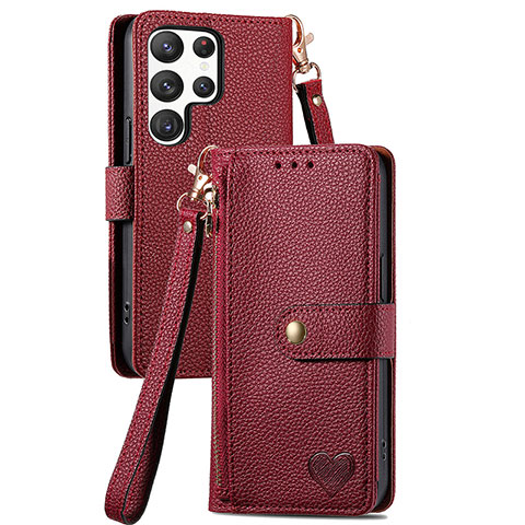 Handytasche Stand Schutzhülle Flip Leder Hülle S15D für Samsung Galaxy S22 Ultra 5G Rot