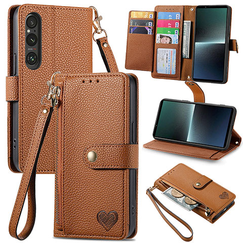 Handytasche Stand Schutzhülle Flip Leder Hülle S15D für Sony Xperia 1 V Braun