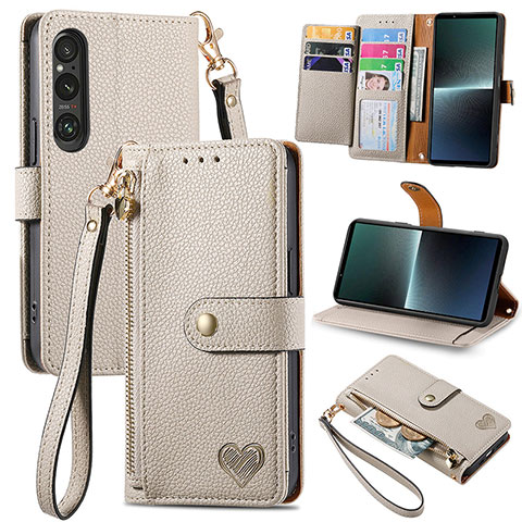 Handytasche Stand Schutzhülle Flip Leder Hülle S15D für Sony Xperia 1 V Grau