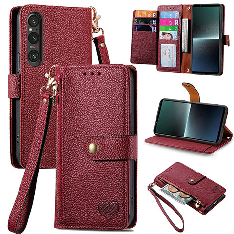 Handytasche Stand Schutzhülle Flip Leder Hülle S15D für Sony Xperia 1 V Rot