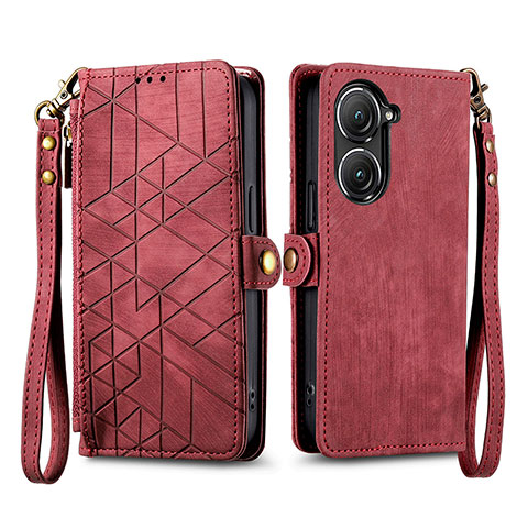 Handytasche Stand Schutzhülle Flip Leder Hülle S17D für Asus Zenfone 9 Rot