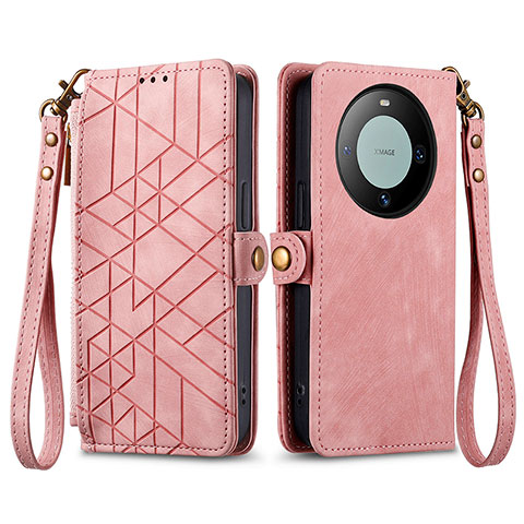 Handytasche Stand Schutzhülle Flip Leder Hülle S17D für Huawei Mate 60 Rosa