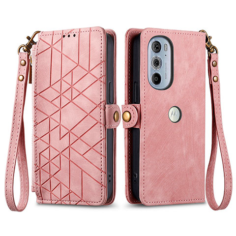 Handytasche Stand Schutzhülle Flip Leder Hülle S17D für Motorola Moto Edge Plus (2022) 5G Rosa