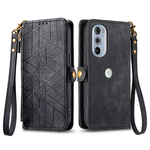 Handytasche Stand Schutzhülle Flip Leder Hülle S17D für Motorola Moto Edge Plus (2022) 5G Schwarz