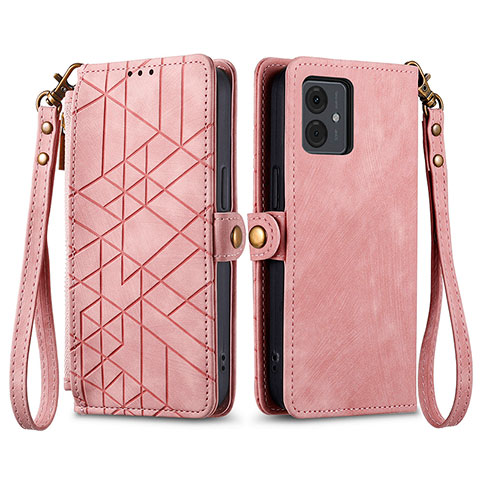 Handytasche Stand Schutzhülle Flip Leder Hülle S17D für Motorola Moto G14 Rosa