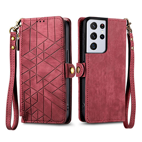 Handytasche Stand Schutzhülle Flip Leder Hülle S17D für Samsung Galaxy S23 Ultra 5G Rot