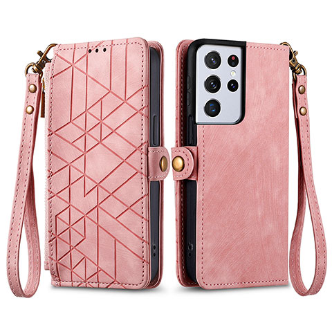 Handytasche Stand Schutzhülle Flip Leder Hülle S17D für Samsung Galaxy S24 Ultra 5G Rosa