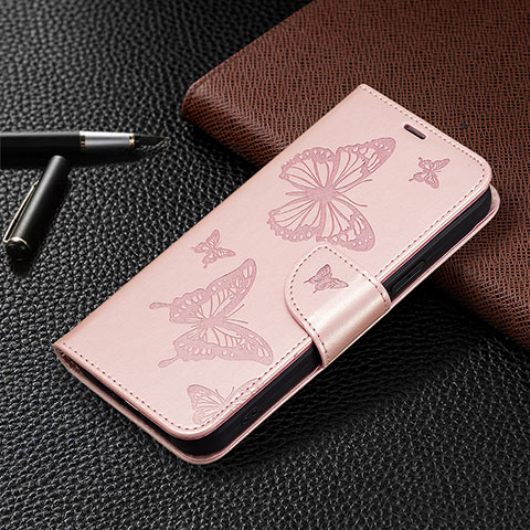 Handytasche Stand Schutzhülle Flip Leder Hülle Schmetterling B01F für Huawei Honor X7a Rosegold