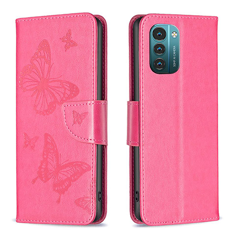 Handytasche Stand Schutzhülle Flip Leder Hülle Schmetterling B01F für Nokia G21 Pink