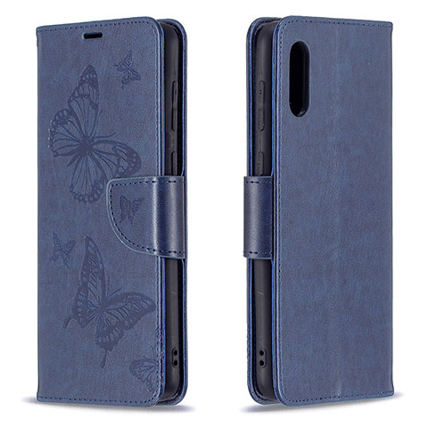 Handytasche Stand Schutzhülle Flip Leder Hülle Schmetterling B01F für Samsung Galaxy A02 Blau