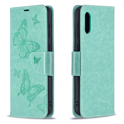 Handytasche Stand Schutzhülle Flip Leder Hülle Schmetterling B01F für Samsung Galaxy A02 Grün