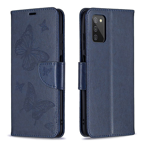 Handytasche Stand Schutzhülle Flip Leder Hülle Schmetterling B01F für Samsung Galaxy A02s Blau