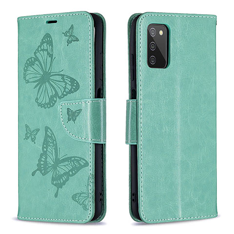 Handytasche Stand Schutzhülle Flip Leder Hülle Schmetterling B01F für Samsung Galaxy A02s Grün