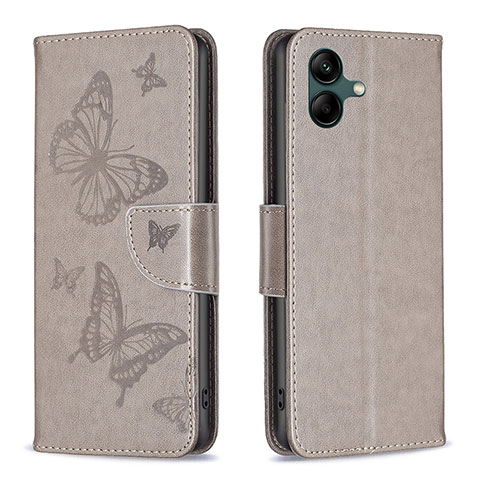 Handytasche Stand Schutzhülle Flip Leder Hülle Schmetterling B01F für Samsung Galaxy A04 4G Grau