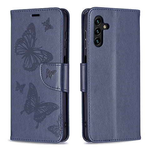 Handytasche Stand Schutzhülle Flip Leder Hülle Schmetterling B01F für Samsung Galaxy A04s Blau