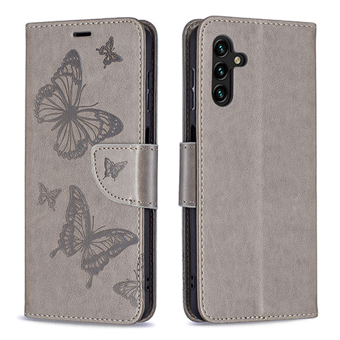 Handytasche Stand Schutzhülle Flip Leder Hülle Schmetterling B01F für Samsung Galaxy A04s Grau