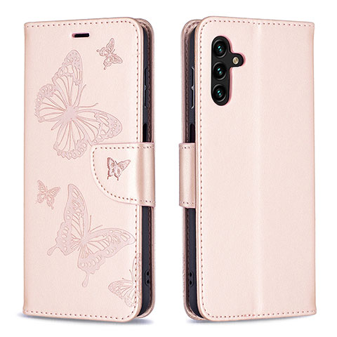 Handytasche Stand Schutzhülle Flip Leder Hülle Schmetterling B01F für Samsung Galaxy A04s Rosegold