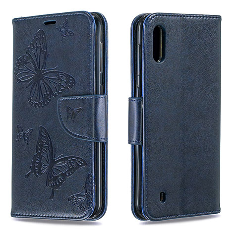 Handytasche Stand Schutzhülle Flip Leder Hülle Schmetterling B01F für Samsung Galaxy A10 Blau