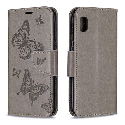 Handytasche Stand Schutzhülle Flip Leder Hülle Schmetterling B01F für Samsung Galaxy A10e Grau