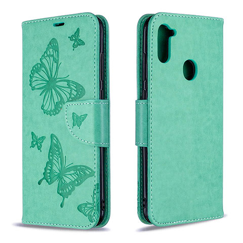 Handytasche Stand Schutzhülle Flip Leder Hülle Schmetterling B01F für Samsung Galaxy A11 Grün