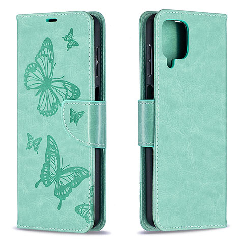 Handytasche Stand Schutzhülle Flip Leder Hülle Schmetterling B01F für Samsung Galaxy A12 5G Grün