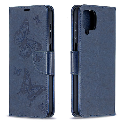 Handytasche Stand Schutzhülle Flip Leder Hülle Schmetterling B01F für Samsung Galaxy A12 Blau