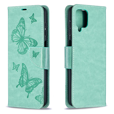 Handytasche Stand Schutzhülle Flip Leder Hülle Schmetterling B01F für Samsung Galaxy A12 Grün