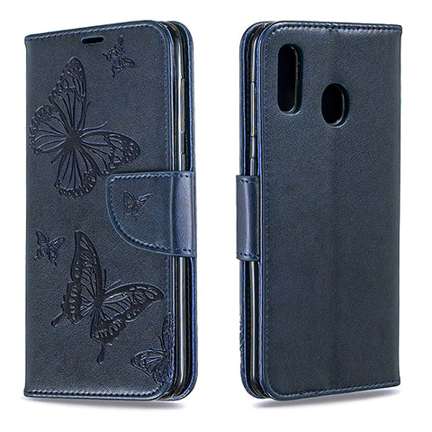 Handytasche Stand Schutzhülle Flip Leder Hülle Schmetterling B01F für Samsung Galaxy A20 Blau