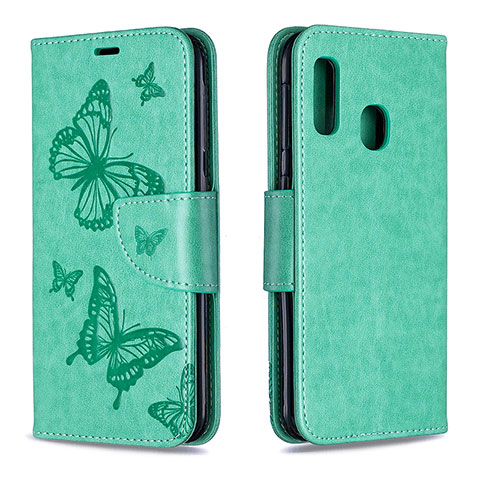 Handytasche Stand Schutzhülle Flip Leder Hülle Schmetterling B01F für Samsung Galaxy A20e Grün