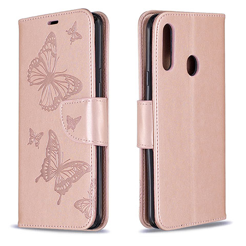 Handytasche Stand Schutzhülle Flip Leder Hülle Schmetterling B01F für Samsung Galaxy A20s Rosegold