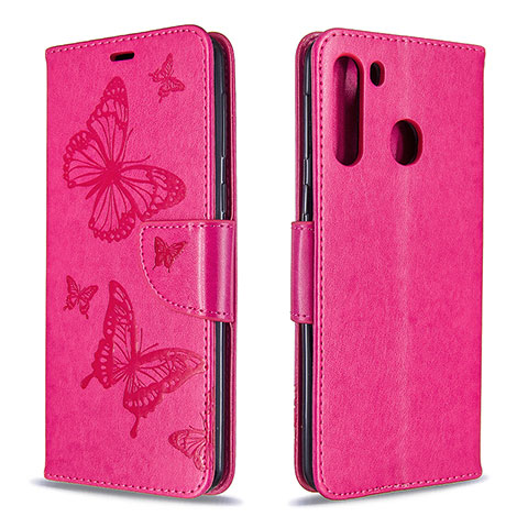 Handytasche Stand Schutzhülle Flip Leder Hülle Schmetterling B01F für Samsung Galaxy A21 Pink