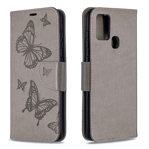 Handytasche Stand Schutzhülle Flip Leder Hülle Schmetterling B01F für Samsung Galaxy A21s Grau