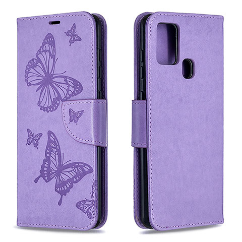 Handytasche Stand Schutzhülle Flip Leder Hülle Schmetterling B01F für Samsung Galaxy A21s Helles Lila