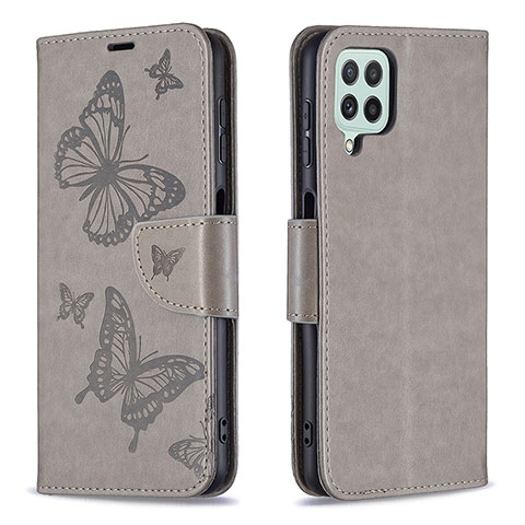 Handytasche Stand Schutzhülle Flip Leder Hülle Schmetterling B01F für Samsung Galaxy A22 4G Grau