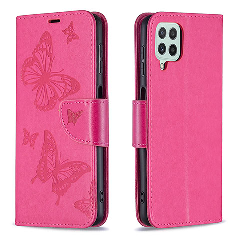 Handytasche Stand Schutzhülle Flip Leder Hülle Schmetterling B01F für Samsung Galaxy A22 4G Pink