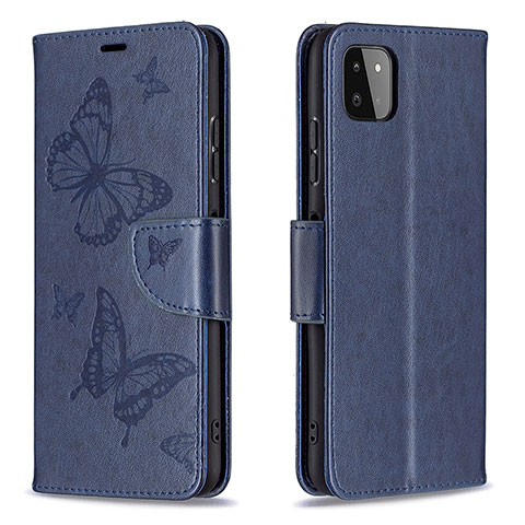 Handytasche Stand Schutzhülle Flip Leder Hülle Schmetterling B01F für Samsung Galaxy A22 5G Blau