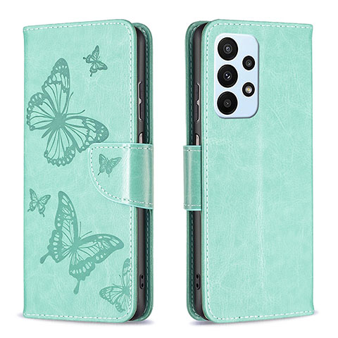 Handytasche Stand Schutzhülle Flip Leder Hülle Schmetterling B01F für Samsung Galaxy A23 4G Grün