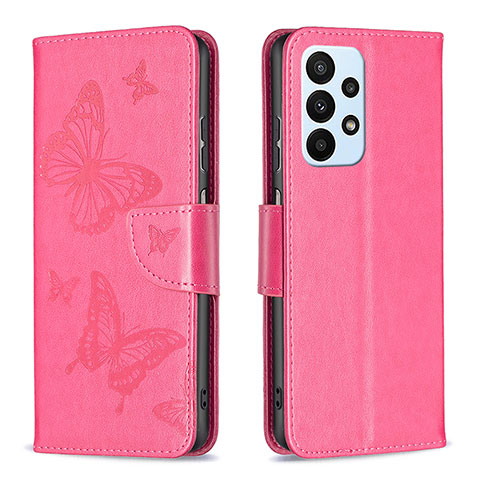 Handytasche Stand Schutzhülle Flip Leder Hülle Schmetterling B01F für Samsung Galaxy A23 4G Pink