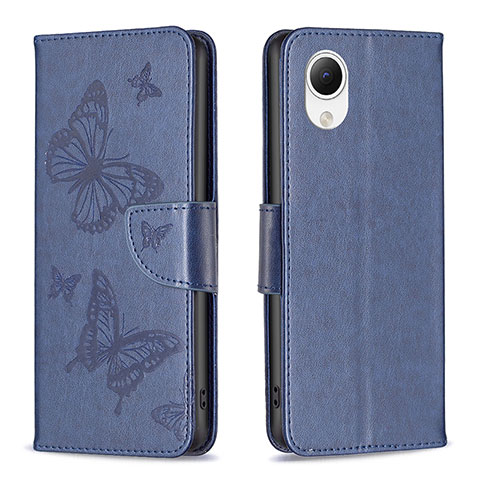 Handytasche Stand Schutzhülle Flip Leder Hülle Schmetterling B01F für Samsung Galaxy A23 5G SC-56C Blau