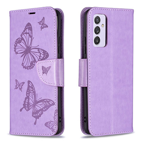 Handytasche Stand Schutzhülle Flip Leder Hülle Schmetterling B01F für Samsung Galaxy A24 4G Helles Lila