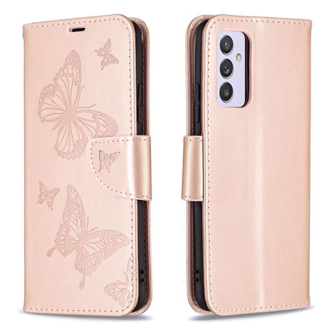 Handytasche Stand Schutzhülle Flip Leder Hülle Schmetterling B01F für Samsung Galaxy A24 4G Rosegold