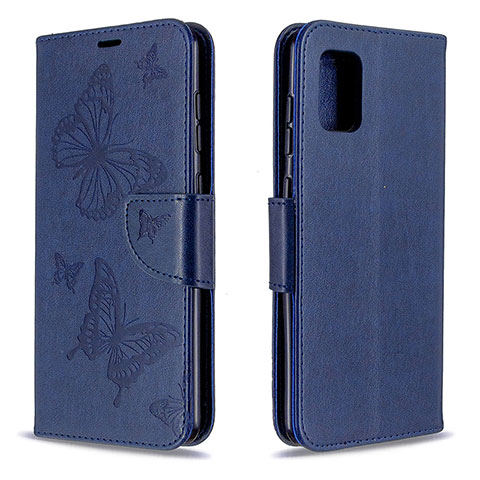 Handytasche Stand Schutzhülle Flip Leder Hülle Schmetterling B01F für Samsung Galaxy A31 Blau