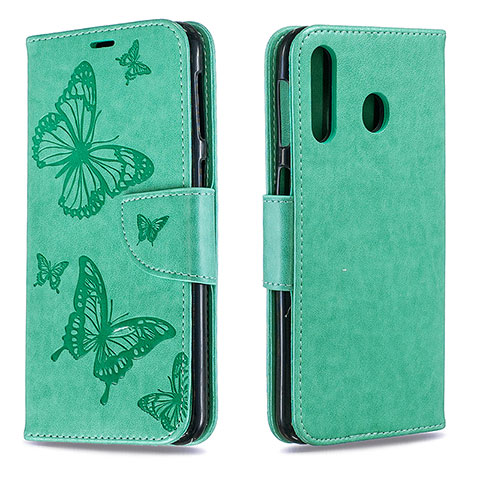 Handytasche Stand Schutzhülle Flip Leder Hülle Schmetterling B01F für Samsung Galaxy A40s Grün