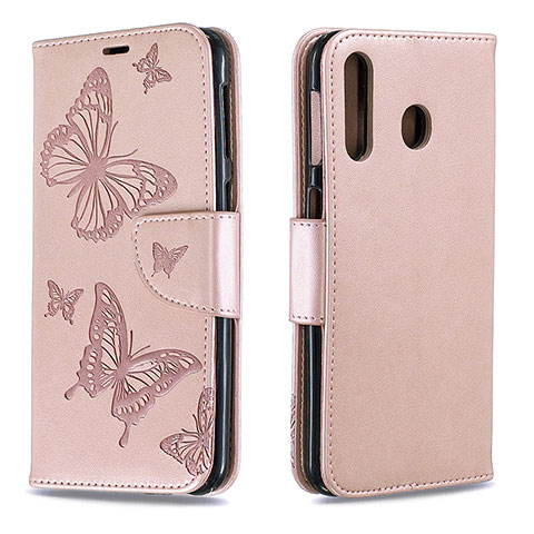 Handytasche Stand Schutzhülle Flip Leder Hülle Schmetterling B01F für Samsung Galaxy A40s Rosegold