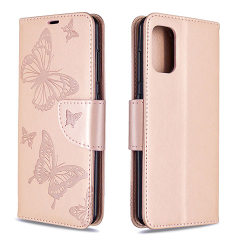 Handytasche Stand Schutzhülle Flip Leder Hülle Schmetterling B01F für Samsung Galaxy A41 Rosegold