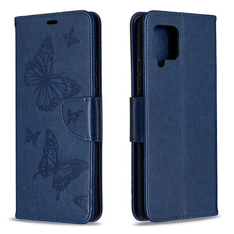 Handytasche Stand Schutzhülle Flip Leder Hülle Schmetterling B01F für Samsung Galaxy A42 5G Blau